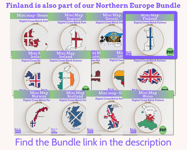 Finland Cross Stitch Pattern: Tiny Flag Map