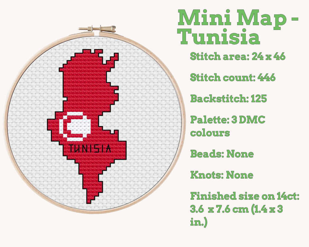 Tunisia Cross Stitch Pattern: Mini Flag Map