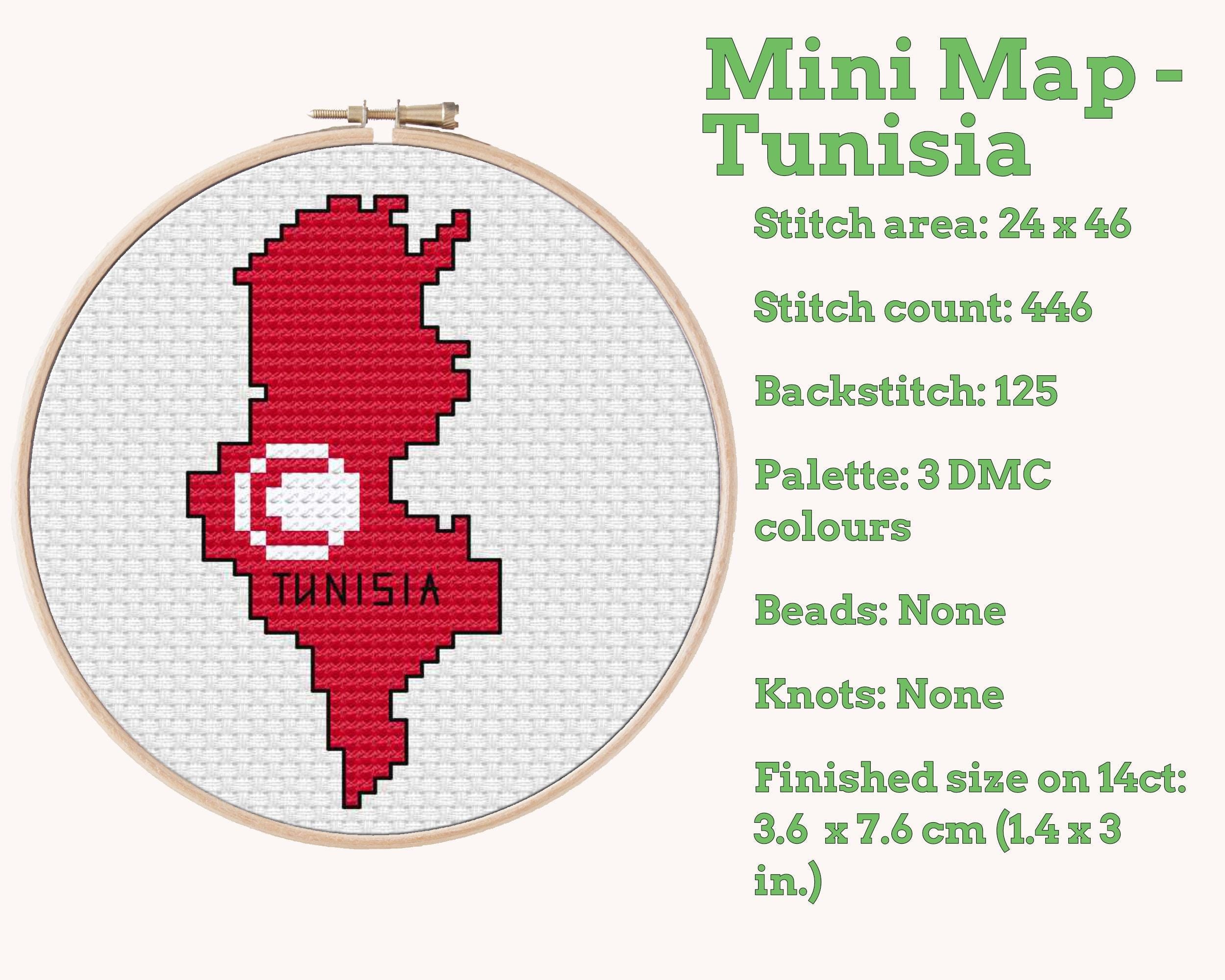 Tunisia Cross Stitch Pattern: Mini Flag Map