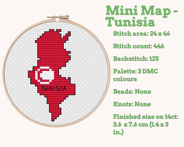 Tunisia Cross Stitch Pattern: Mini Flag Map