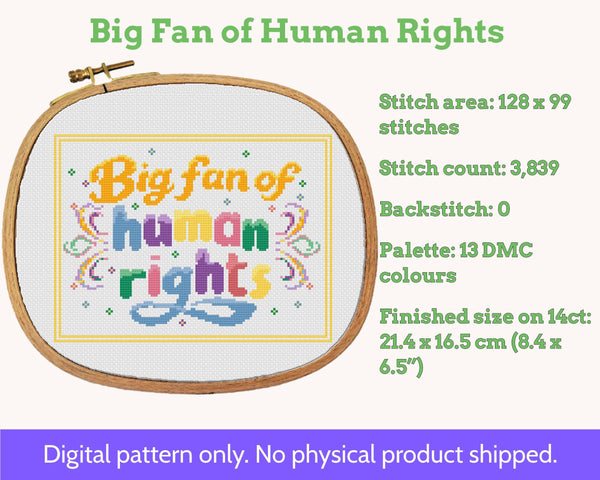Big Fan of Human Rights Cross Stitch Pattern PDF
