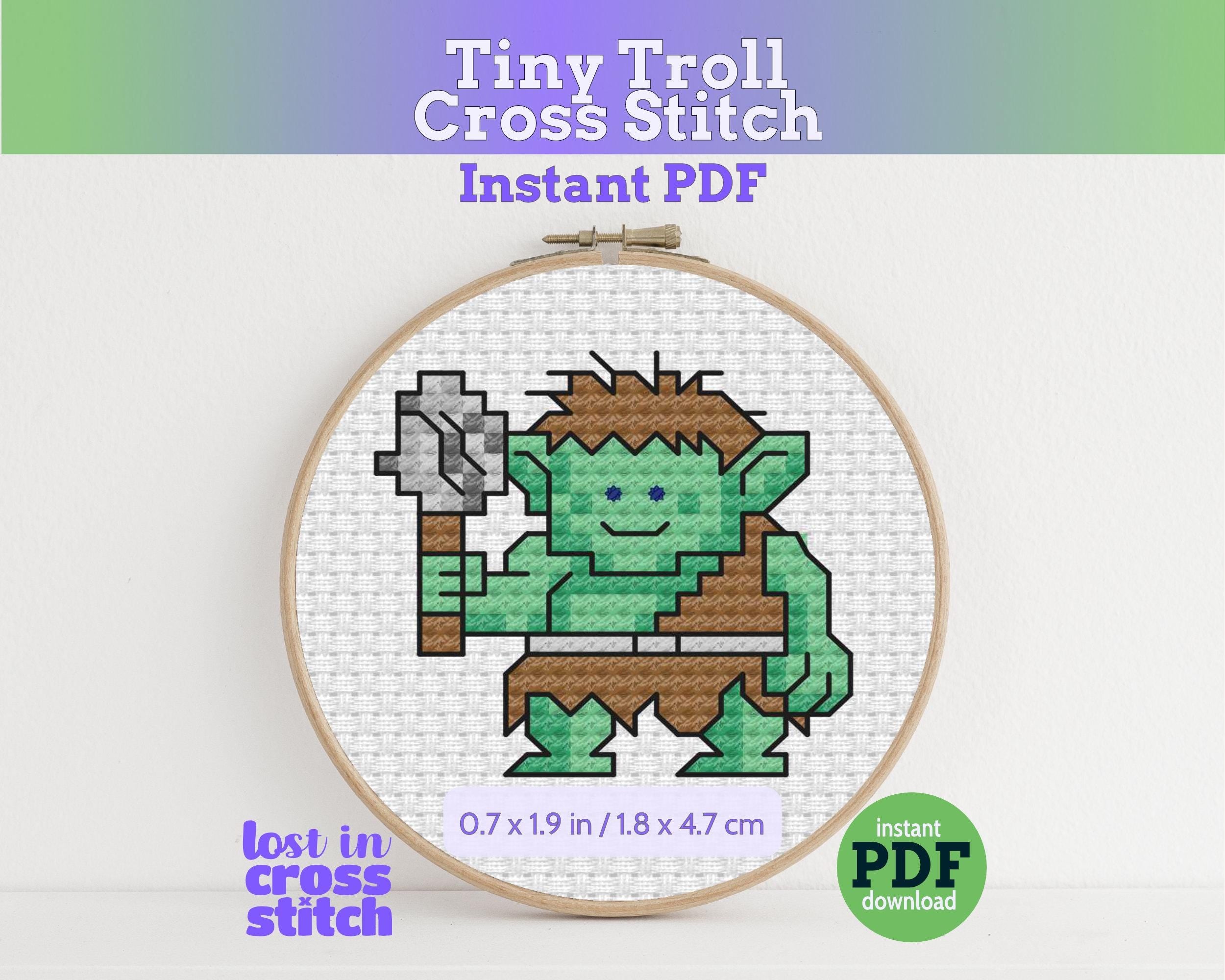 Tiny Little Troll Cross Stitch Pattern PDF Main image