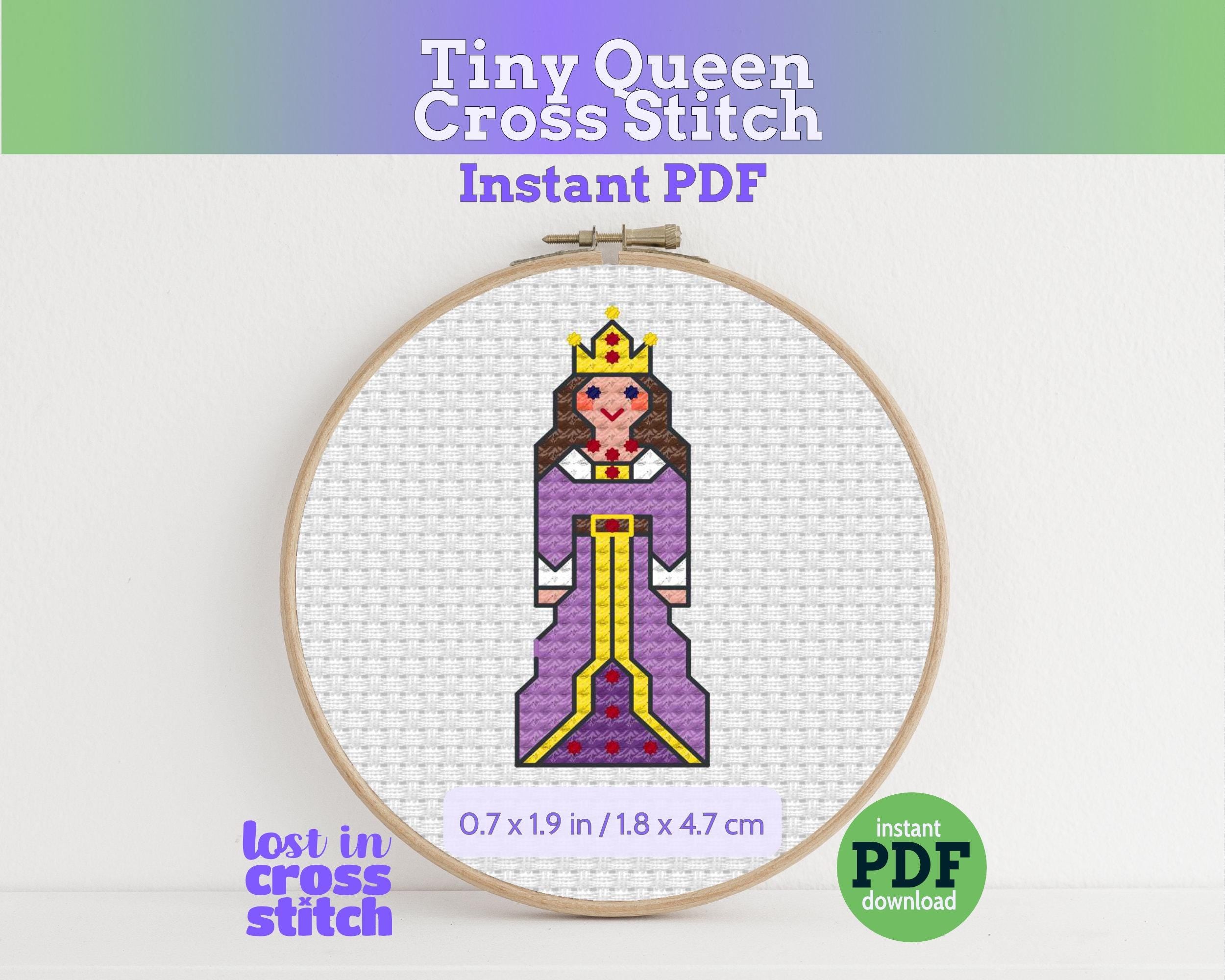 Tiny Little Queen Cross Stitch Pattern PDF Main image