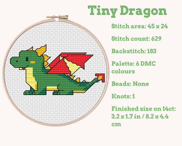 Tiny Little Dragon Cross Stitch Pattern PDF