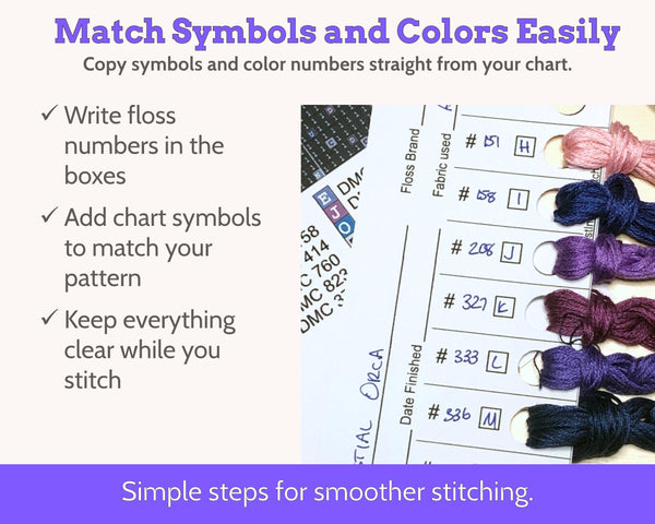 Cross Stitch Project Floss Organisation Cards PDF, Large (3 per page)