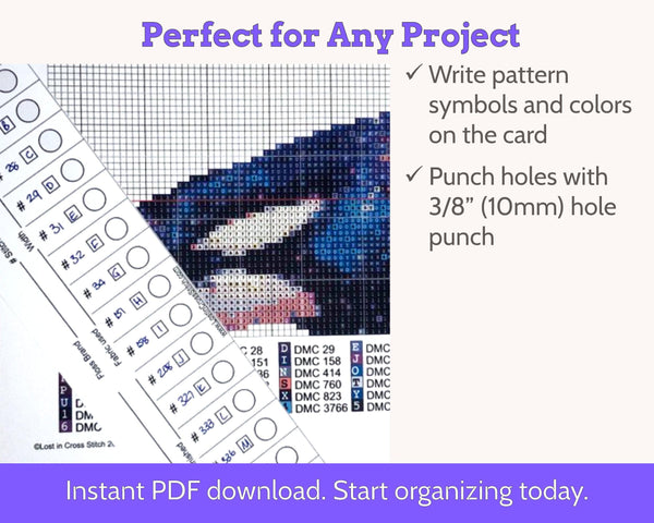 Cross Stitch Project Floss Organisation Cards PDF, Large (3 per page)