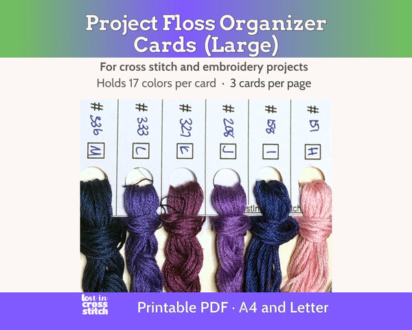 Cross Stitch Project Floss Organisation Cards PDF, Large (3 per page)