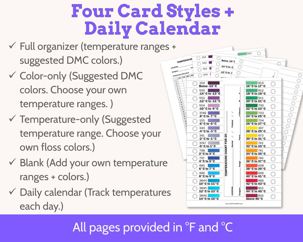 Cross Stitch Temperature Project DMC Floss Organizer Cards Printable PDF