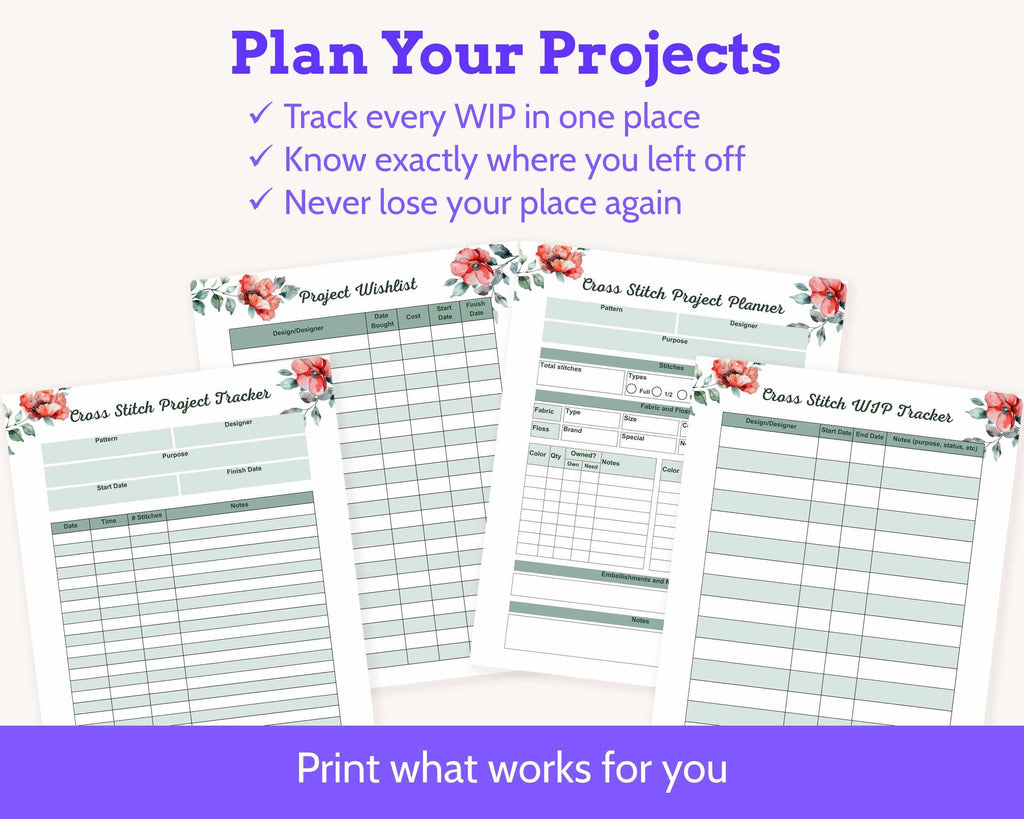 Floral Cross Stitch Planner Printable PDF