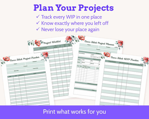 Floral Cross Stitch Planner Printable PDF