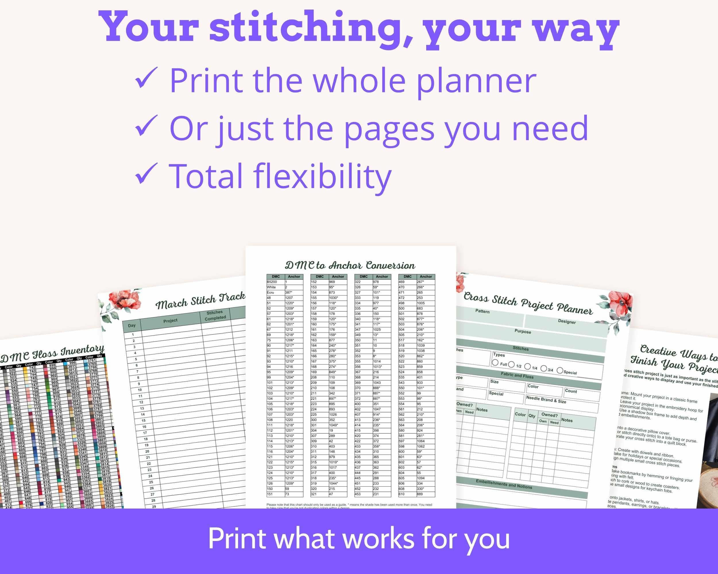 Floral Cross Stitch Planner Printable PDF