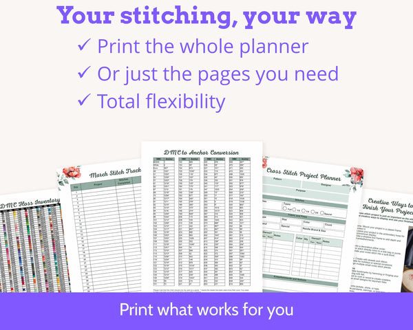 Floral Cross Stitch Planner Printable PDF