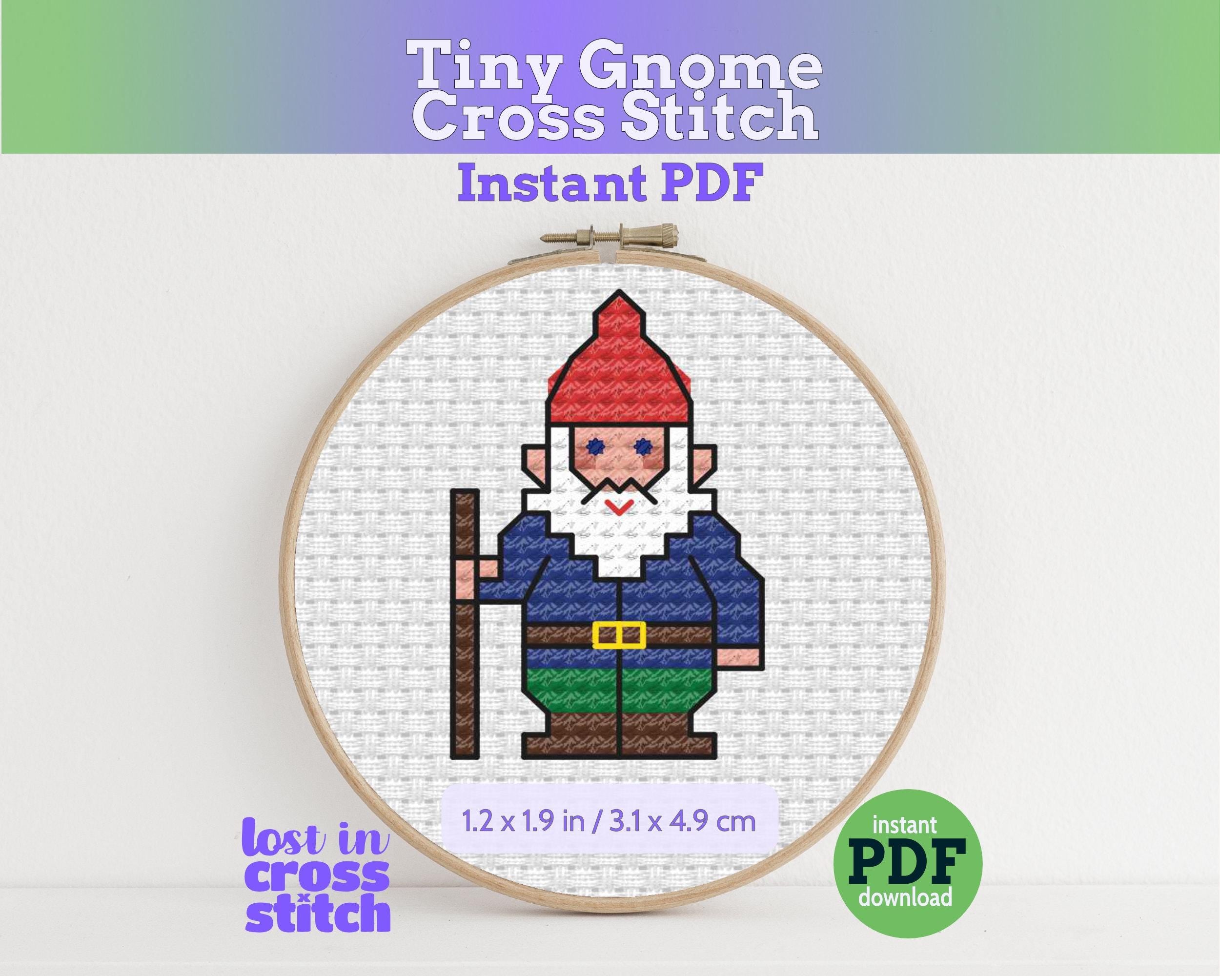 Tiny Little Gnome Cross Stitch Pattern PDF Main image