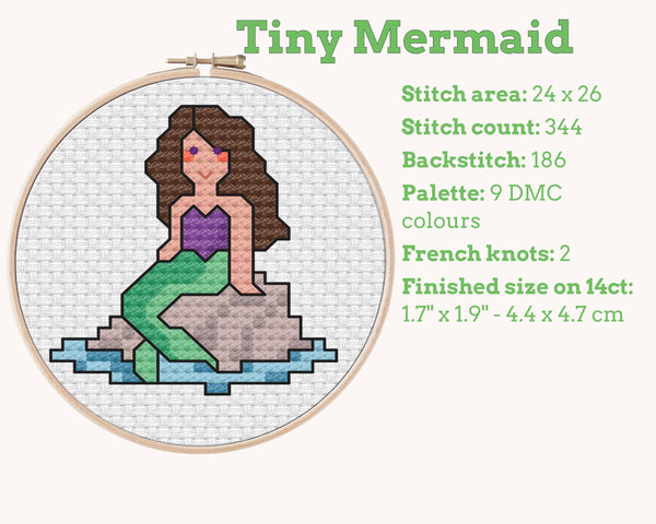 Tiny Little Mermaid Cross Stitch Pattern PDF