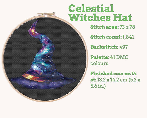 Celestial Witch's Hat Cross Stitch Pattern PDF