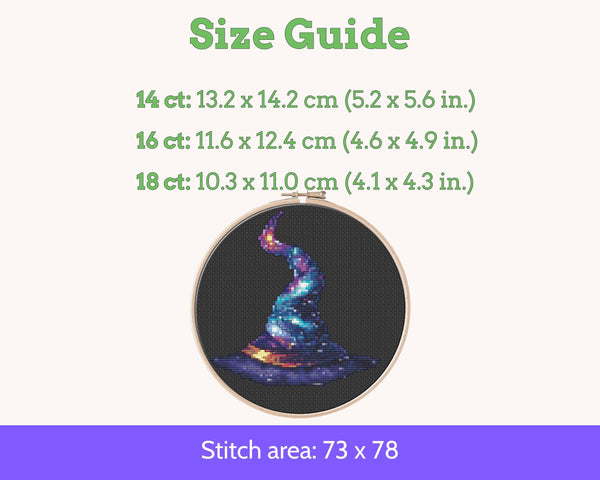 Celestial Witch's Hat Cross Stitch Pattern PDF
