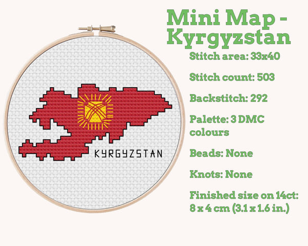 Kyrgyzstan Cross Stitch Pattern: Mini Flag Map