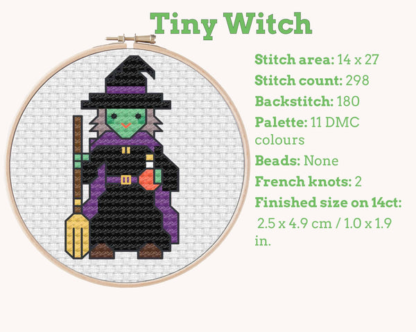 Tiny Little Witch Cross Stitch Pattern PDF