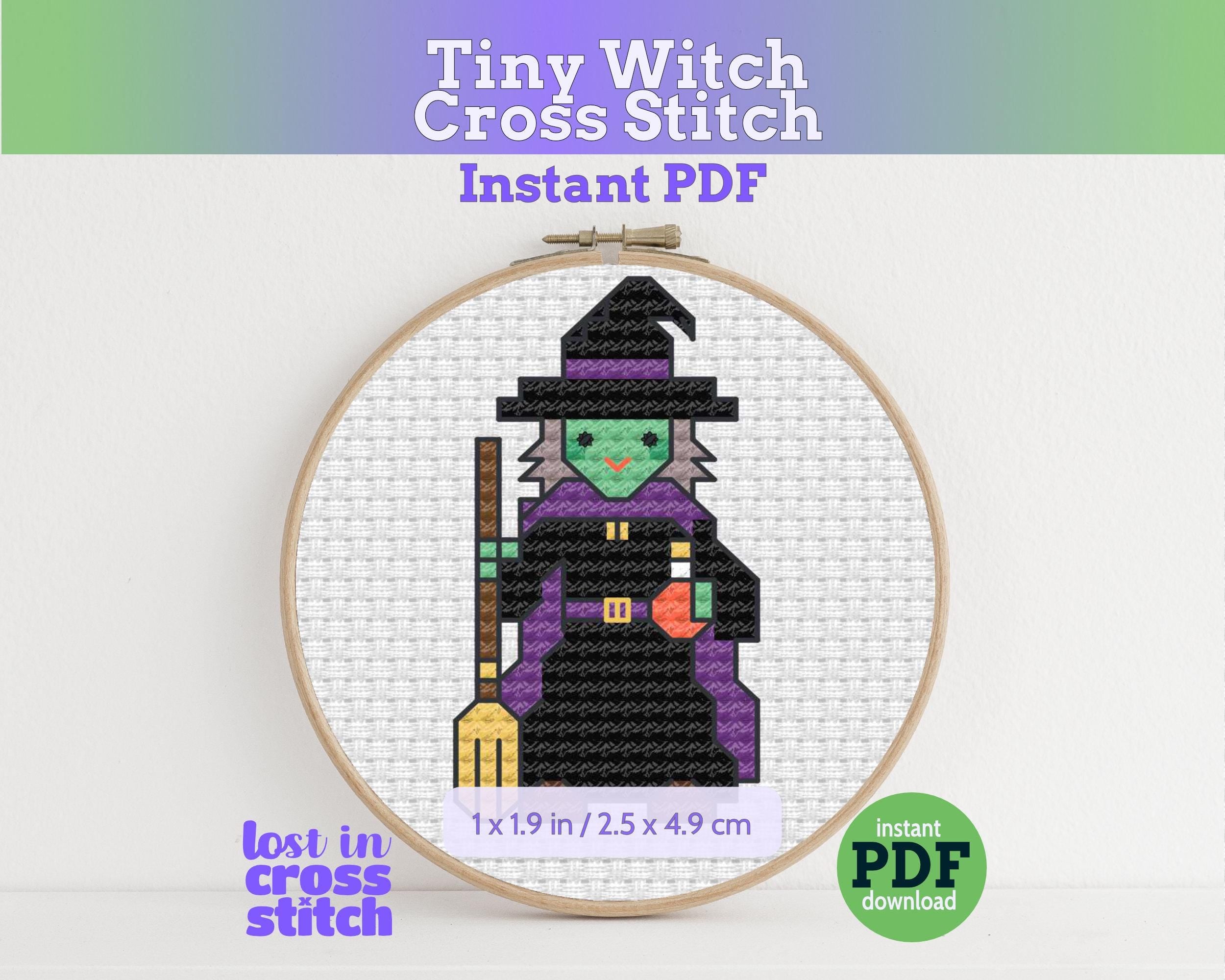 Tiny Little Witch Cross Stitch Pattern PDF Main image