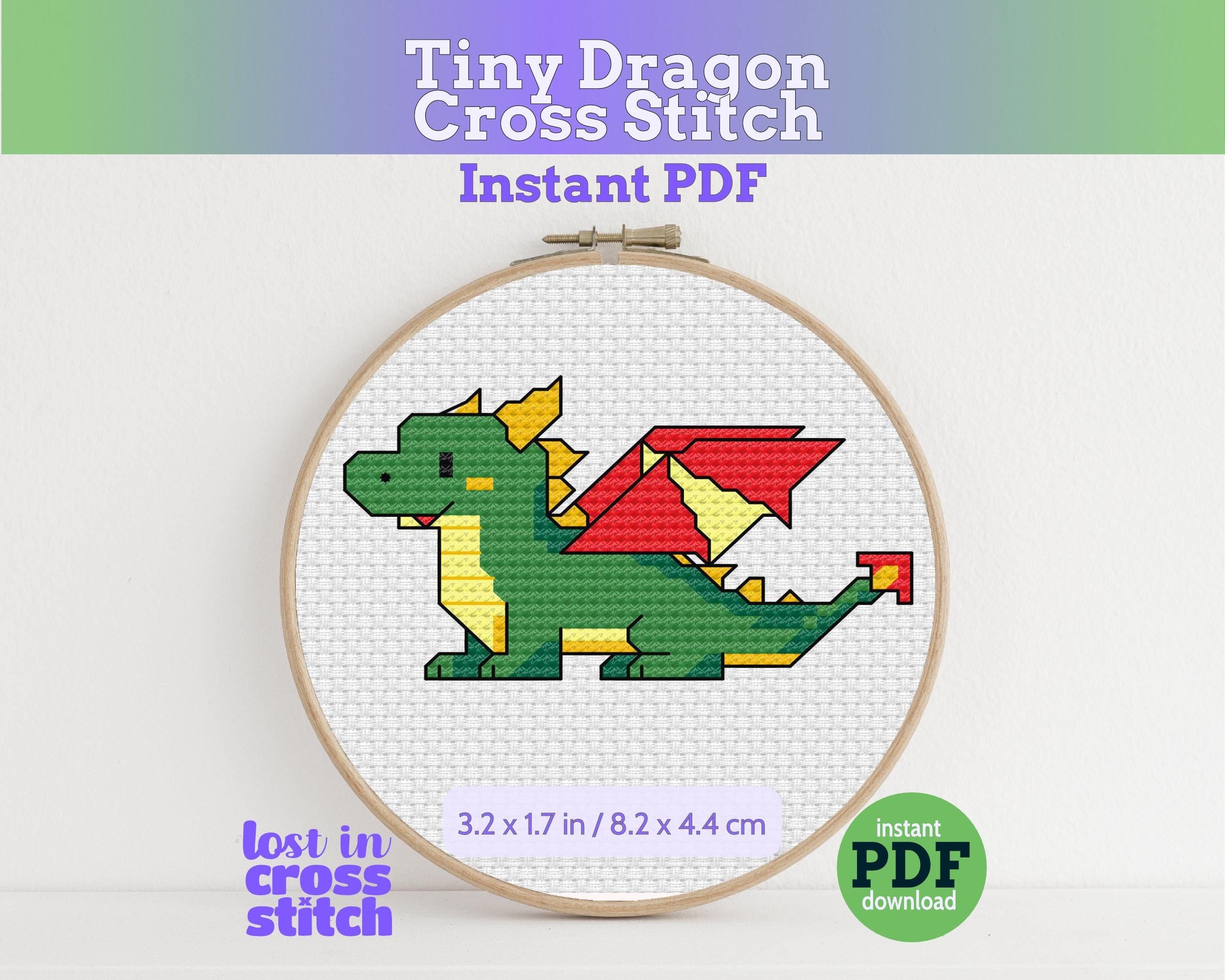 Tiny Little Dragon Cross Stitch Pattern PDF Main image