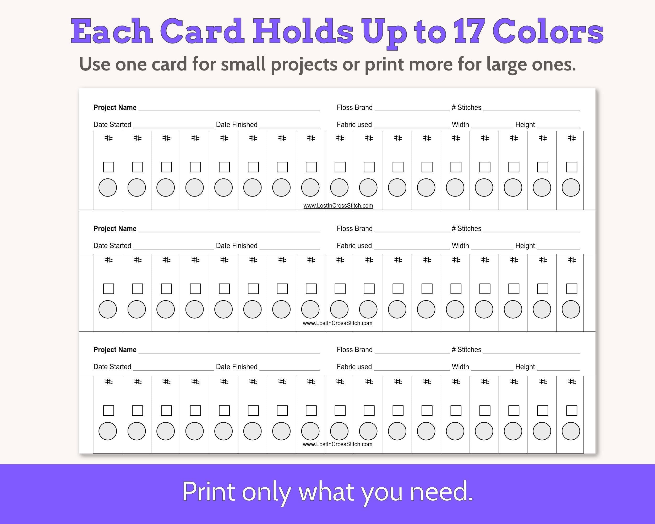 Cross Stitch Project Floss Organisation Cards PDF, Large (3 per page)