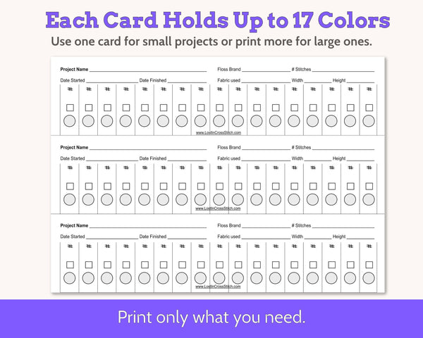Cross Stitch Project Floss Organisation Cards PDF, Large (3 per page)