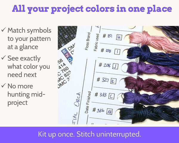 Cross Stitch Project Floss Organisation Cards PDF, Large (3 per page)
