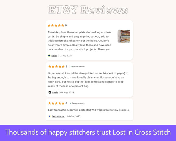 Cross Stitch Project Floss Organisation Cards PDF, Large (3 per page)