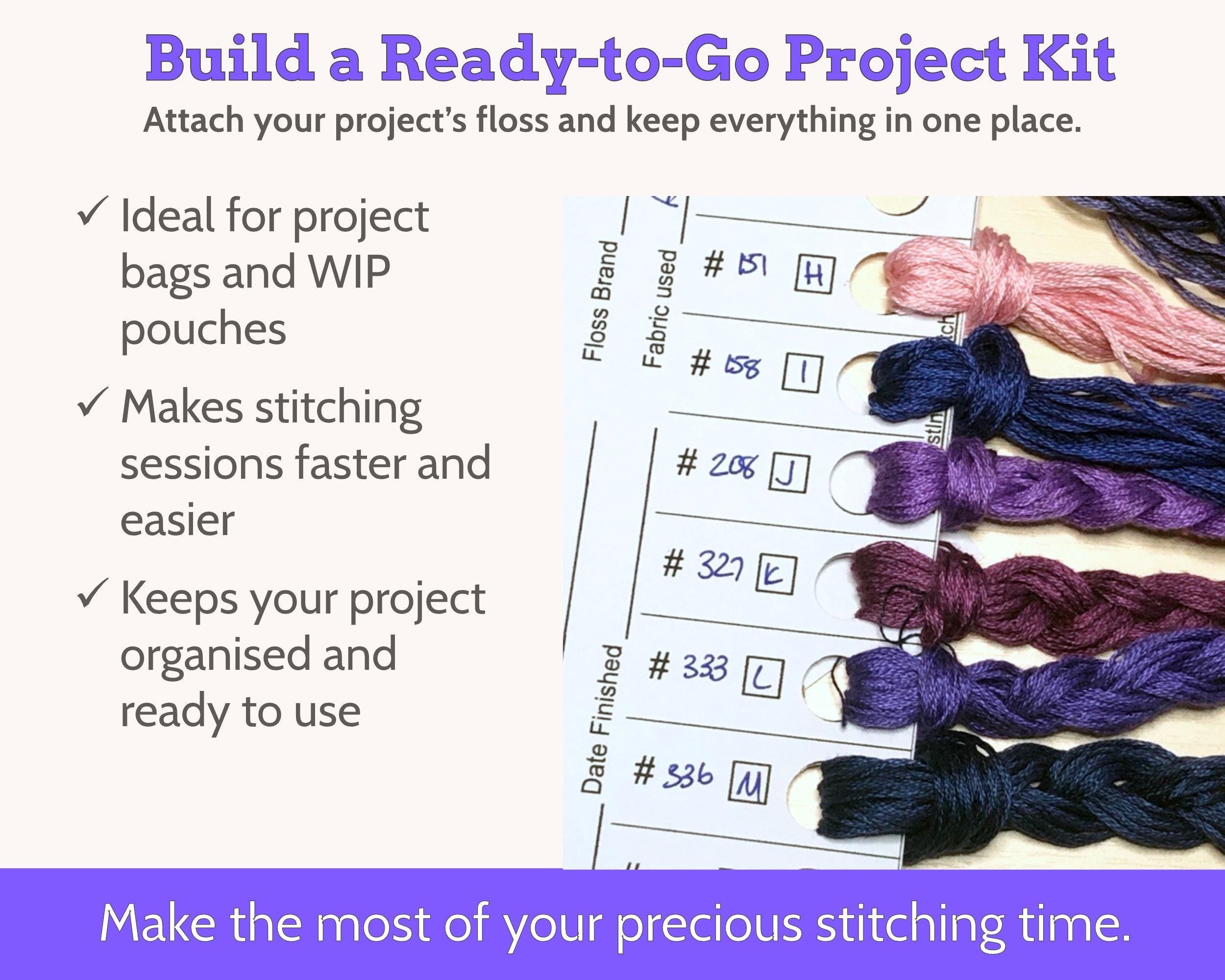 Cross Stitch Project Floss Organisation Cards PDF, Large (3 per page)
