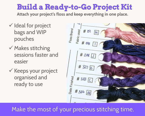 Cross Stitch Project Floss Organisation Cards PDF, Large (3 per page)