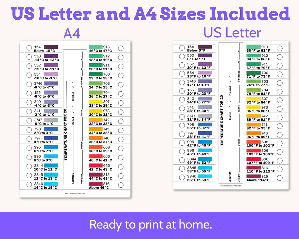 Cross Stitch Temperature Project DMC Floss Organizer Cards Printable PDF