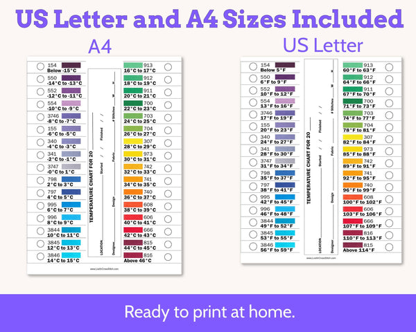 Cross Stitch Temperature Project DMC Floss Organizer Cards Printable PDF