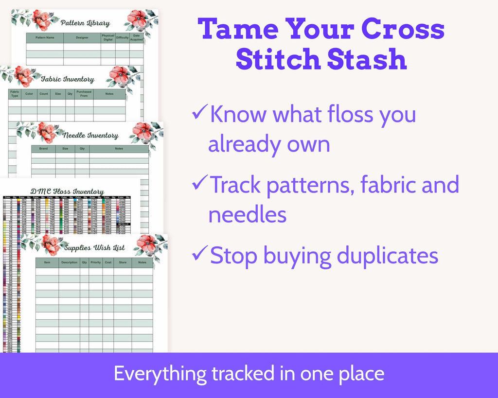 Floral Cross Stitch Planner Printable PDF