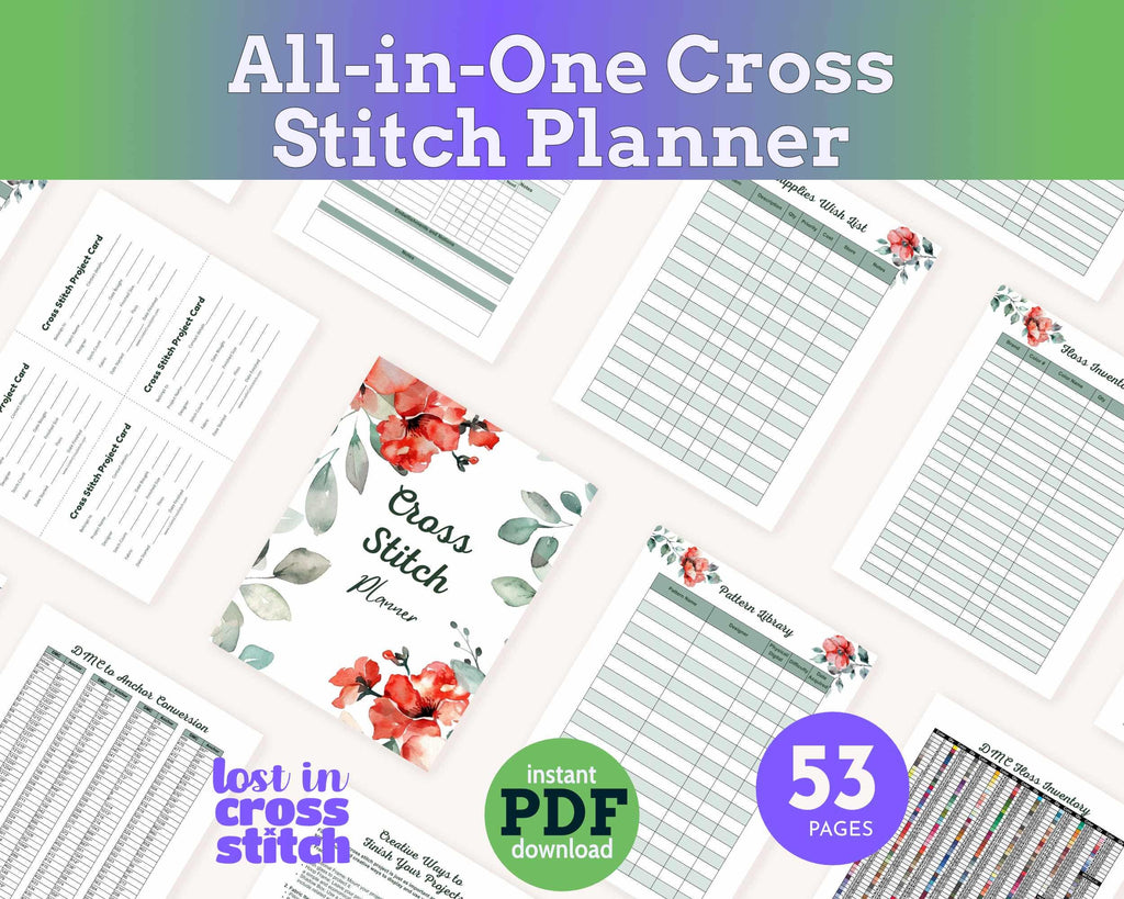 Floral Cross Stitch Planner Printable PDF