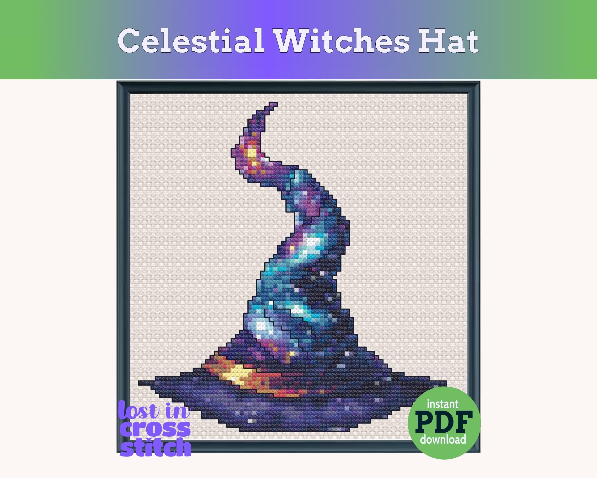 Celestial Witch's Hat Cross Stitch Pattern PDF Main image