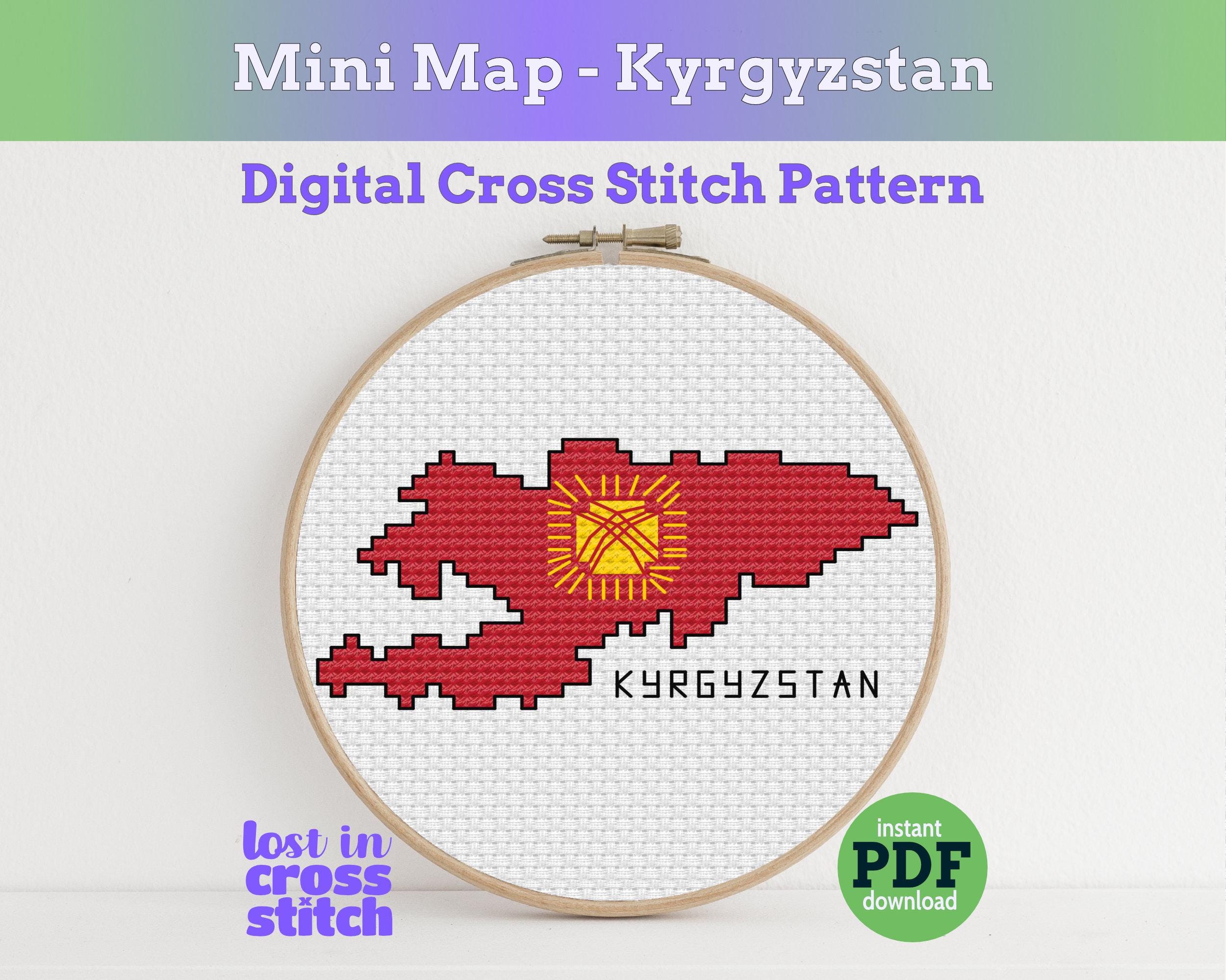 Kyrgyzstan Cross Stitch Pattern: Mini Flag Map Main image