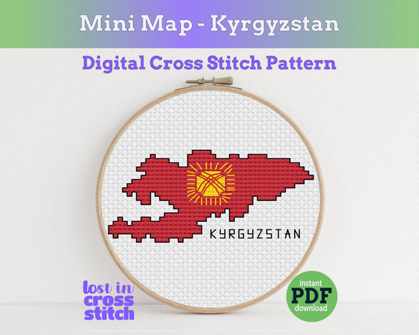 Kyrgyzstan Cross Stitch Pattern: Mini Flag Map