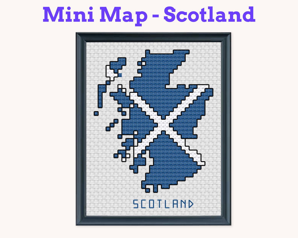 Scotland Cross Stitch Pattern, Mini Flag Map, Instant PDF Download