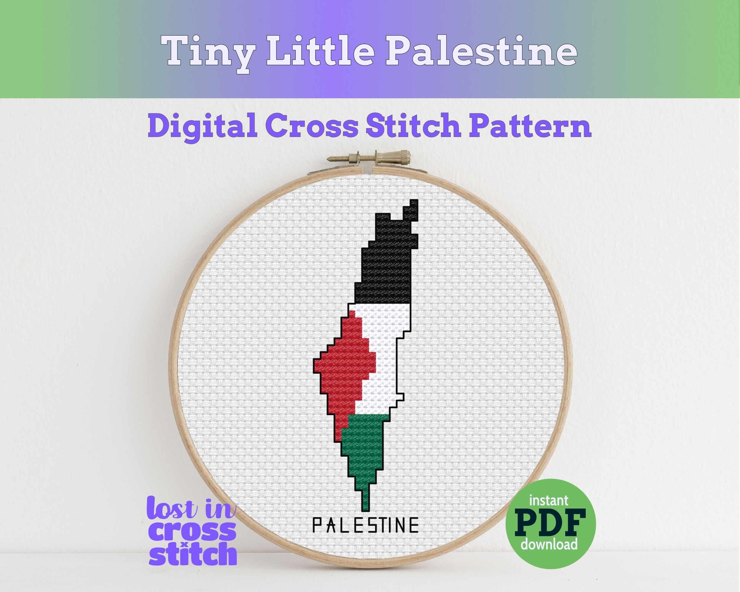 Palestine Cross Stitch Pattern, Mini Flag Map, Pattern Keeper, Instant PDF Download Main image
