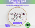 Colourful Serif Backstitch Alphabet Cross Stitch Pattern