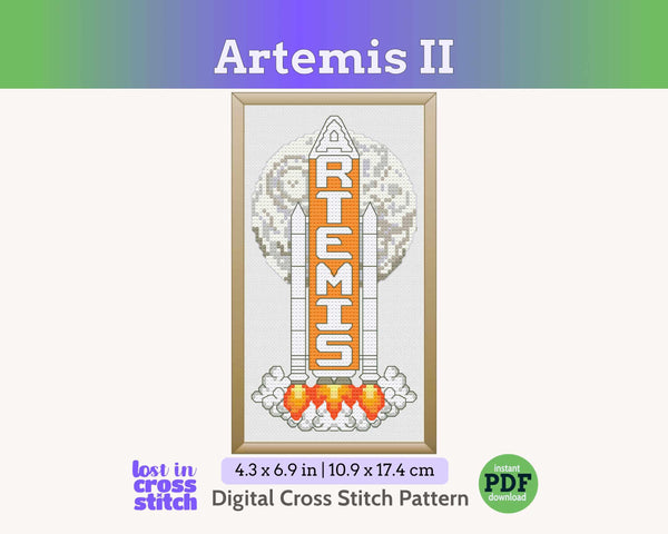 Artemis II Rocket Cross Stitch Pattern PDF