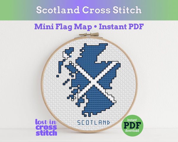 Scotland Cross Stitch Pattern, Mini Flag Map, Instant PDF Download