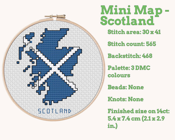 Scotland Cross Stitch Pattern, Mini Flag Map, Instant PDF Download