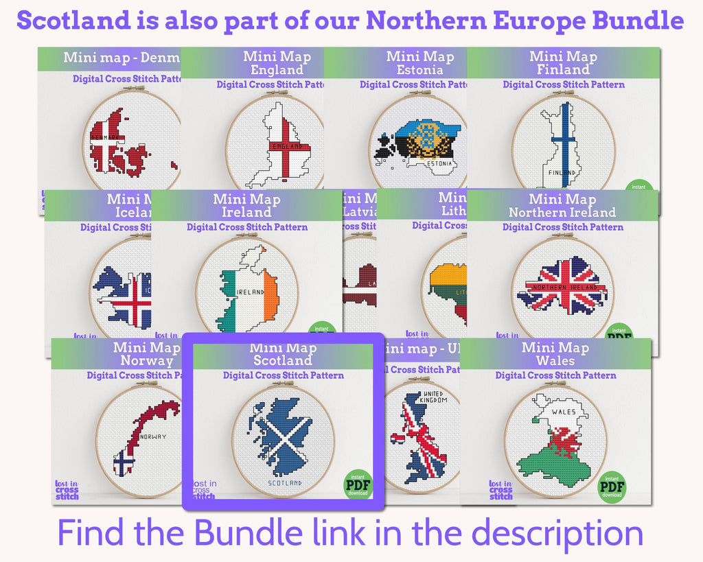 Scotland Cross Stitch Pattern, Mini Flag Map, Instant PDF Download