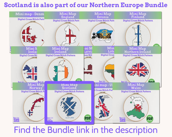 Scotland Cross Stitch Pattern, Mini Flag Map, Instant PDF Download