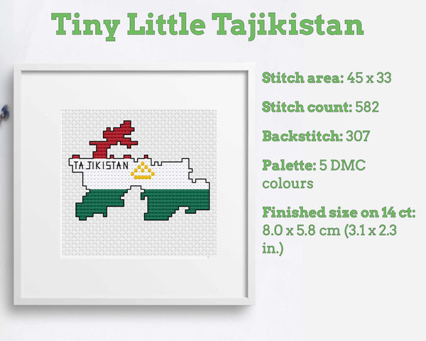 Tajikistan Cross Stitch Pattern: Mini Flag Map