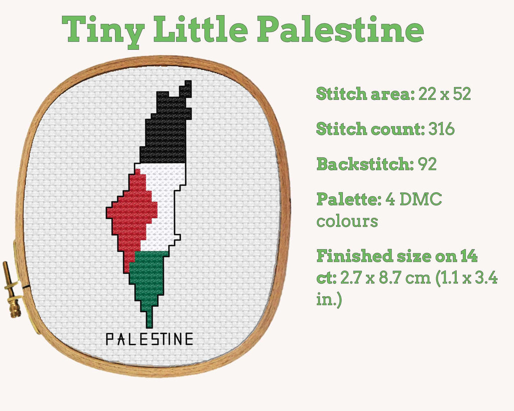 Palestine Cross Stitch Pattern, Mini Flag Map, Pattern Keeper, Instant PDF Download