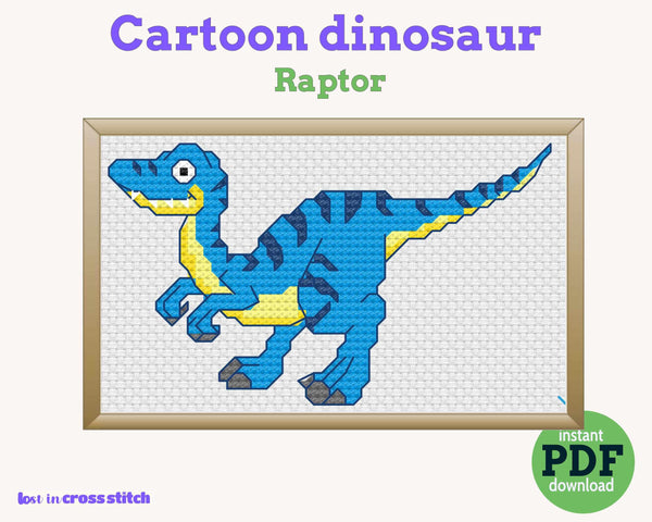 Raptor Dinosaur Cross Stitch Pattern