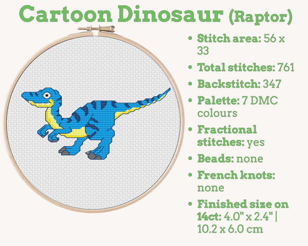 Raptor Dinosaur Cross Stitch Pattern