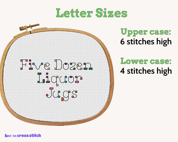 Colourful Serif Backstitch Alphabet Cross Stitch Pattern
